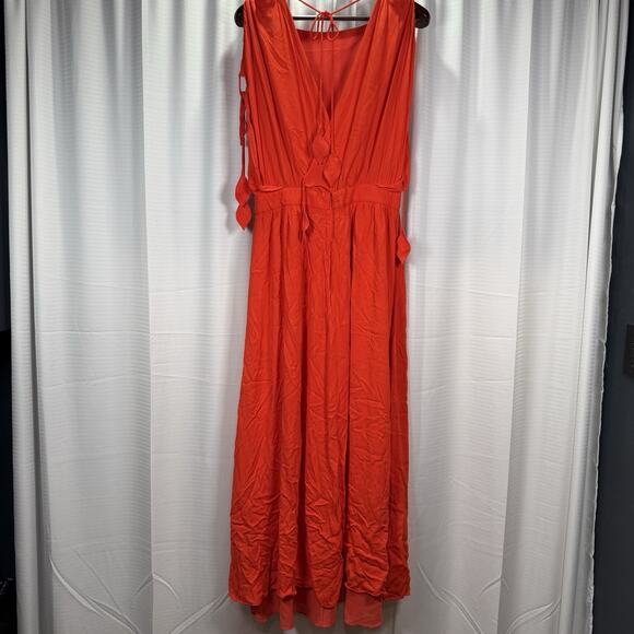 Tory Burch Evalene Maxi Dress Poppy Red Crepe Strappy Ties Gown Lined Size 12 L - Picture 5 of 12